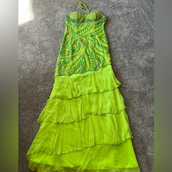 Beaded Lime Prom Dress - Picture 2 of 5